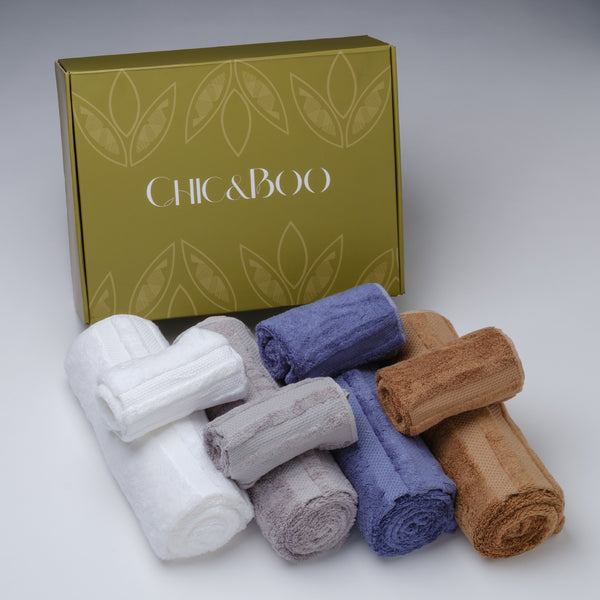 CONJUNTO DE TOALLAS DE BAÑO Y DE MANO BLANCO NUBE DE BAMBÚ ORGANICO
